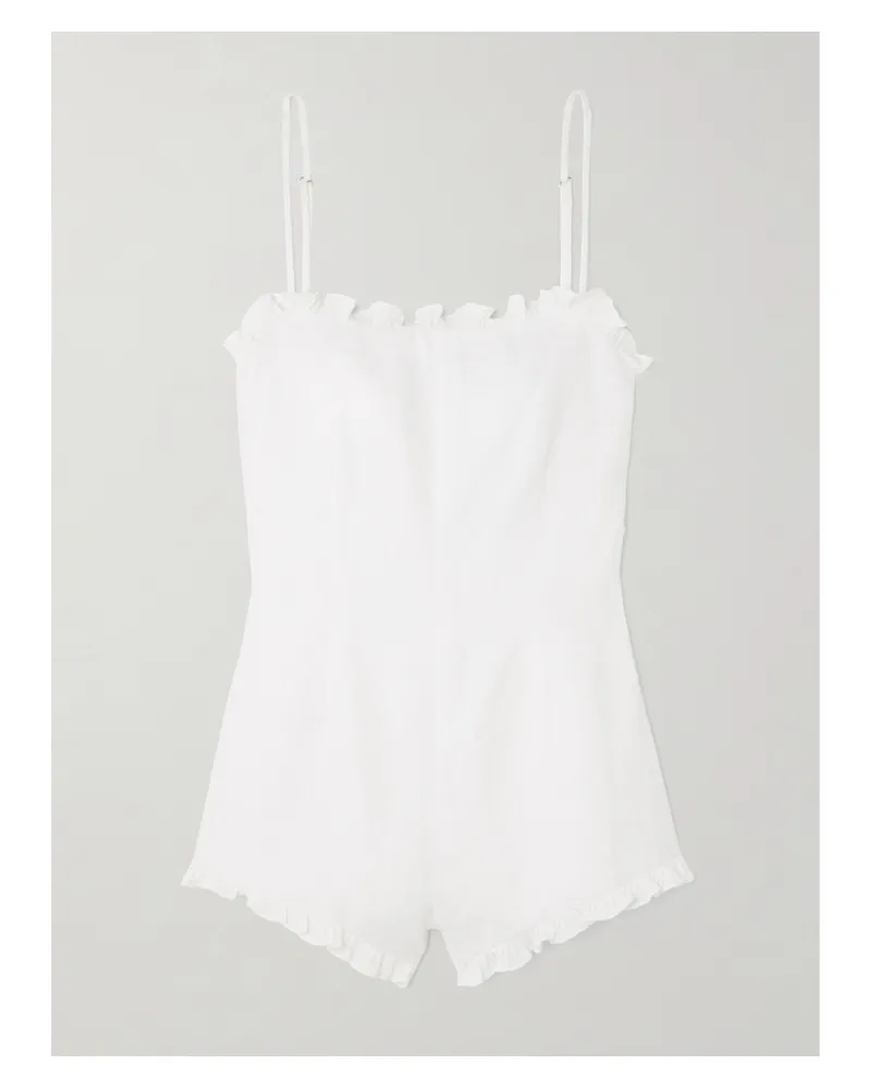 Posse Florence Ruffled Linen Playsuit - White White