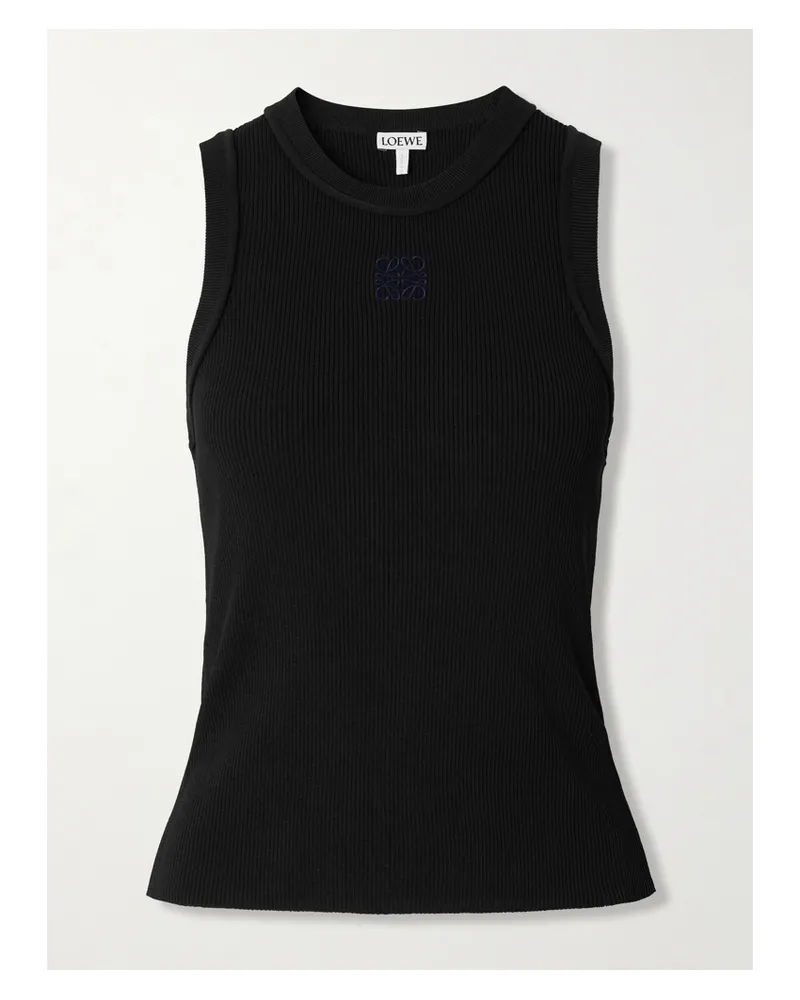 Loewe Anagram Tanktop Aus Rippstrick Mit Stickerei - Schwarz Schwarz
