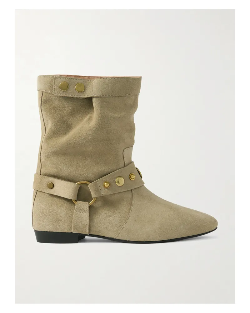 Isabel Marant Stania Ankle Boots Aus Veloursleder Mit Nieten - Neutral Neutral