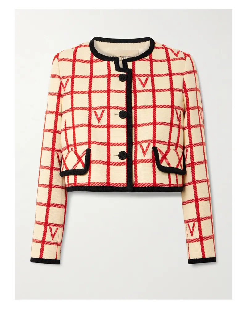 Valentino Garavani Vlogo Verkürzte Jacke Aus Einer Wollmischung Mit Paspeln - Creme Creme