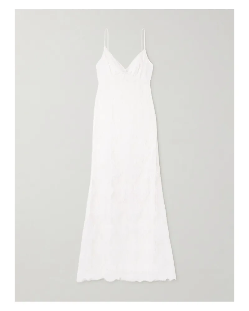 Self-Portrait Maxikleid Aus Einer Baumwollmischung Und Spitze Mit Schleife - Weiß Weiß