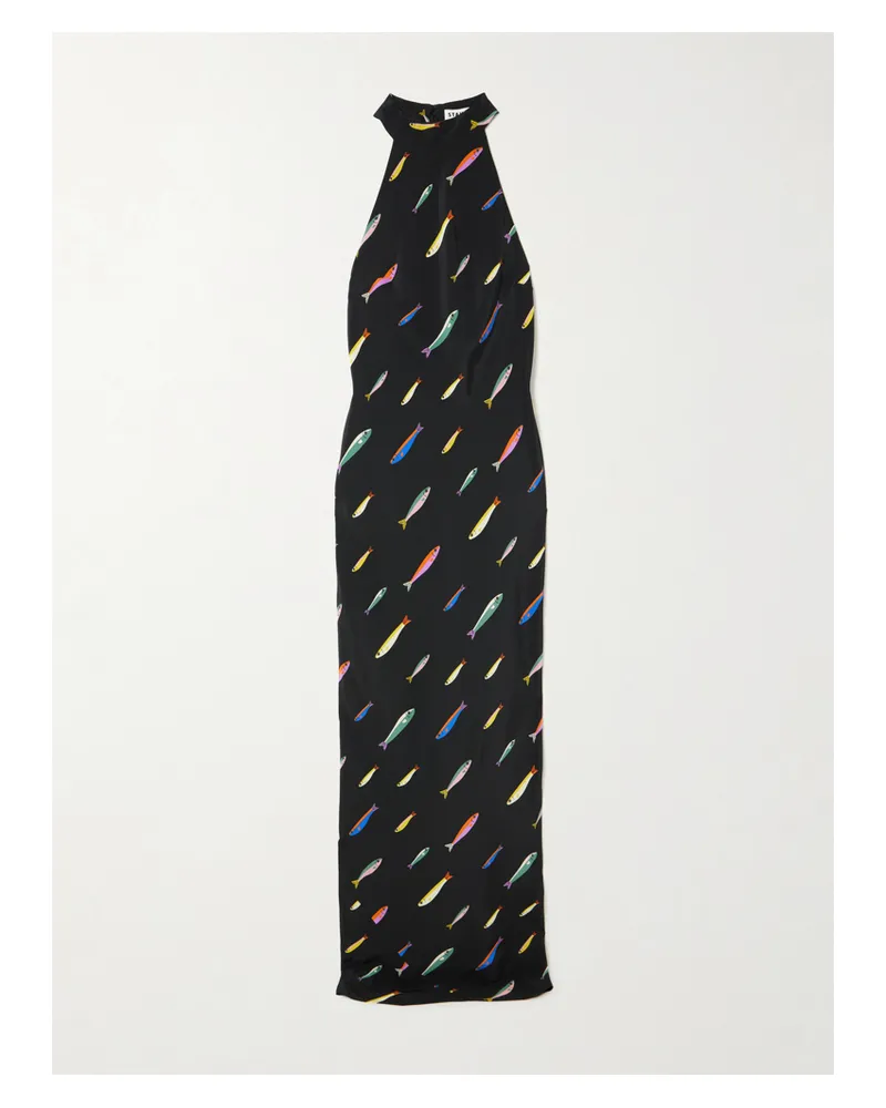 STAUD Winnie Maxikleid Aus Bedrucktem Seiden-crêpe - Schwarz Schwarz