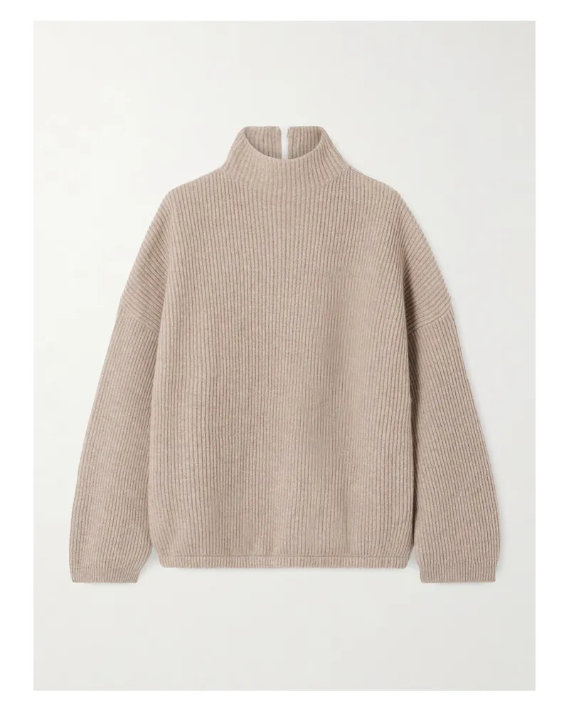 Brunello Cucinelli Stehkragenpullover Aus Geripptem Kaschmir Mit Zierperlen - Braun Braun