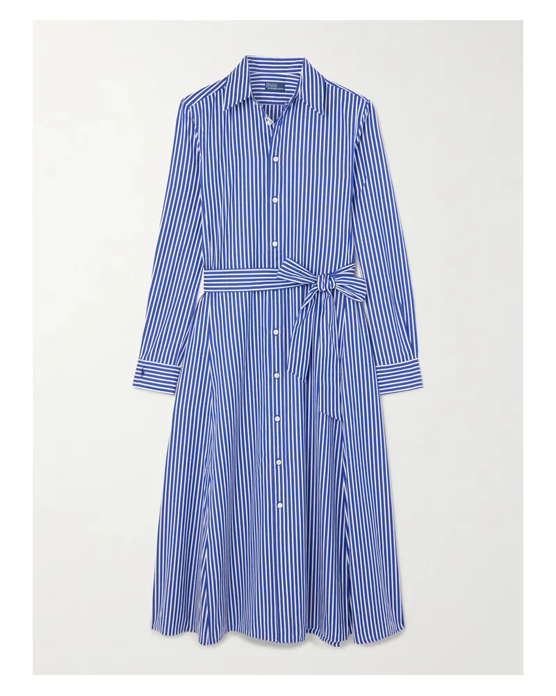 Ralph Lauren Midi-hemdblusenkleid Aus Gestreifter Baumwollpopeline Mit Gürtel - Blau Blau