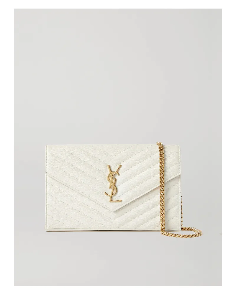 Saint Laurent Cassandre Chain Matelassé Textured-leather Wallet - Cream Cream