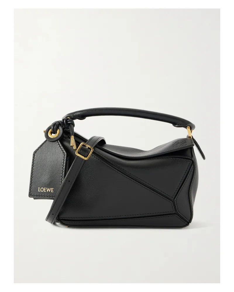 Loewe Featherlight Puzzle Mini Textured-leather Shoulder Bag - Black Black