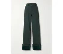 Halbhohe Jeans Mit Weitem Bein Und Samtbesätzen - Grün