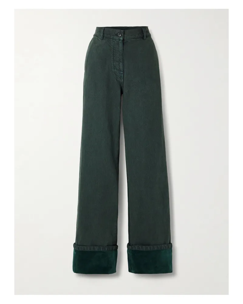 Dries van Noten Halbhohe Jeans Mit Weitem Bein Und Samtbesätzen - Grün Grün