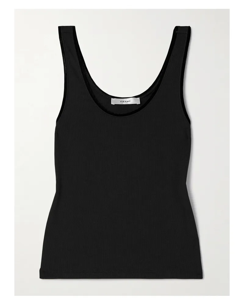 Frame Denim Tanktop Aus Geripptem Stretch-modal Mit Samtbesätzen - Schwarz Schwarz