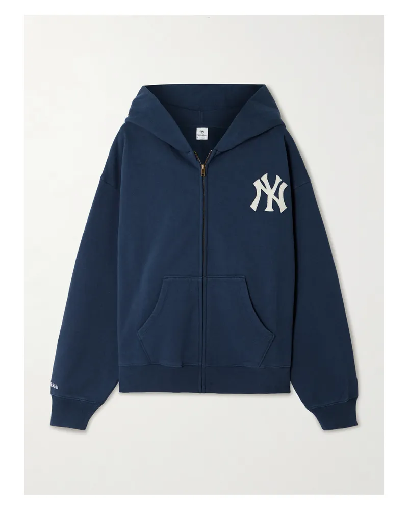 SPORTY & RICH New York Yankees Serif Kapuzenjacke Aus Baumwoll-jersey Mit Reißverschluss - Blau Blau