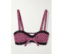 Bustier Aus Metallic-tweed Mit Gefransten Chiffonbesätzen - Pink