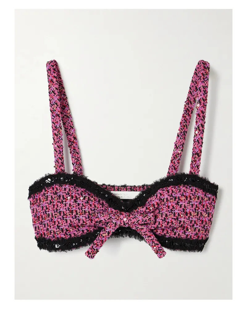 Alessandra Rich Bustier Aus Metallic-tweed Mit Gefransten Chiffonbesätzen - Pink Pink