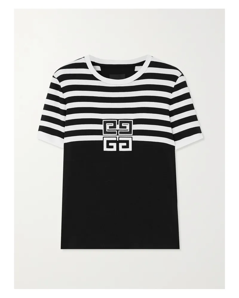 Givenchy T-shirt Aus Baumwoll-jersey Mit Streifen Und Applikation - Schwarz Schwarz