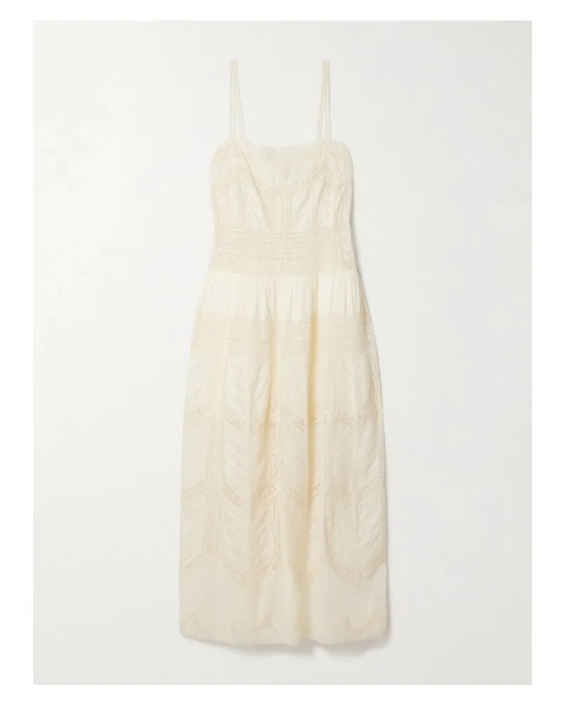 Zimmermann Acacia Maxikleid Aus Baumwoll-voile Mit Falten Und Spitzeneinsätzen - Creme Creme