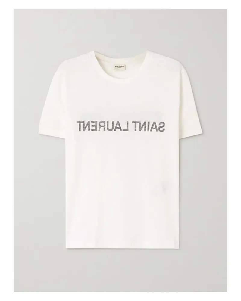 Saint Laurent T-shirt Aus Baumwoll-jersey Mit Prints - Weiß Weiß