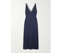Midikleid Aus Satin Mit Spitzenbesätzen - Blau