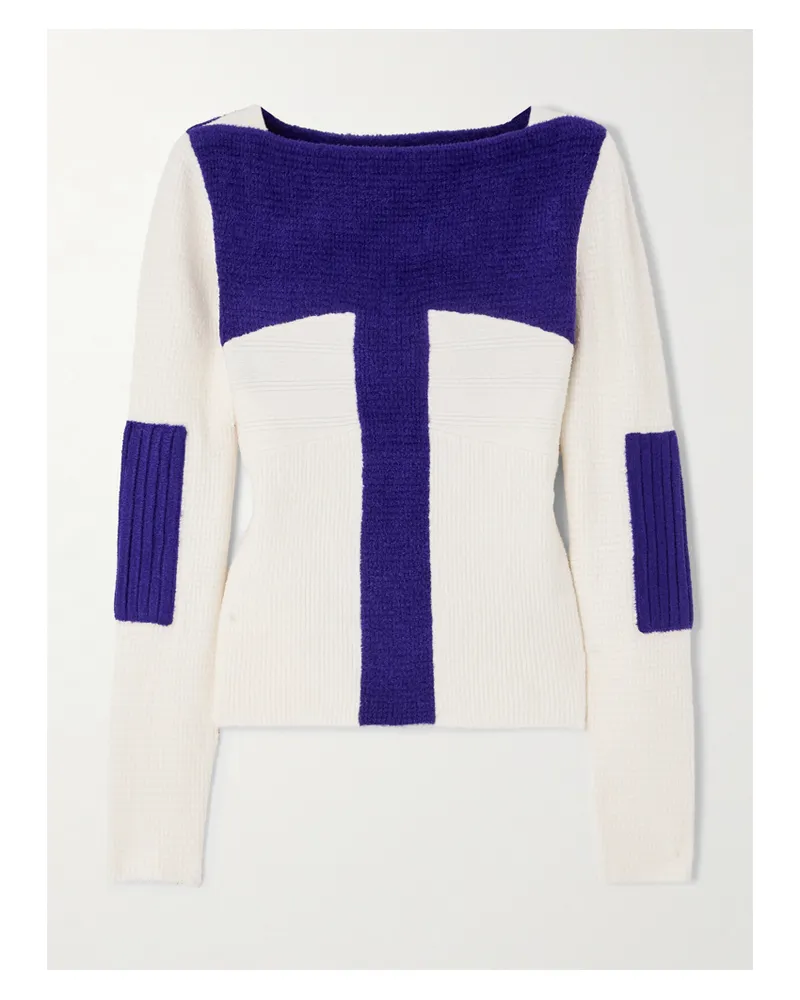 Tory Burch Zweifarbiger Pullover Aus Chenille Aus Einer Seidenmischung In Rippstrick - Blau Blau