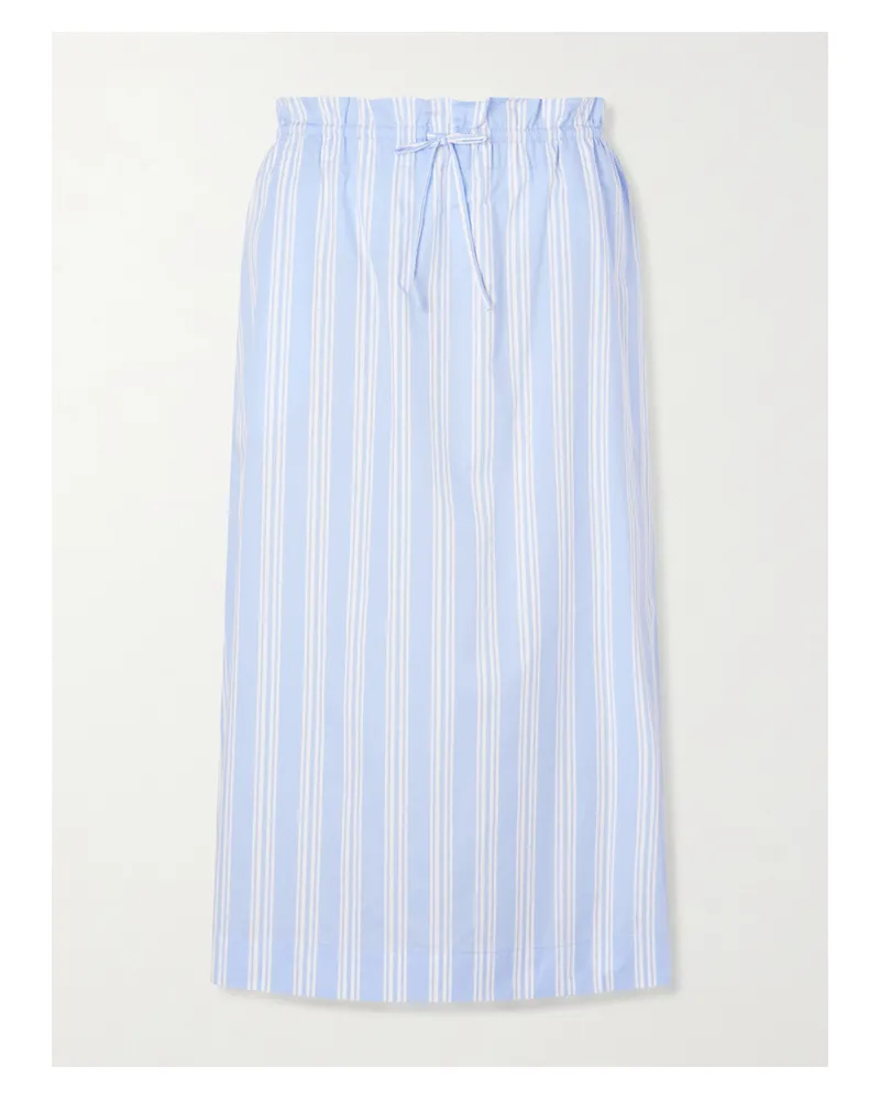 STAUD Shore Striped Cotton-blend Poplin Midi Skirt - Blue Blue