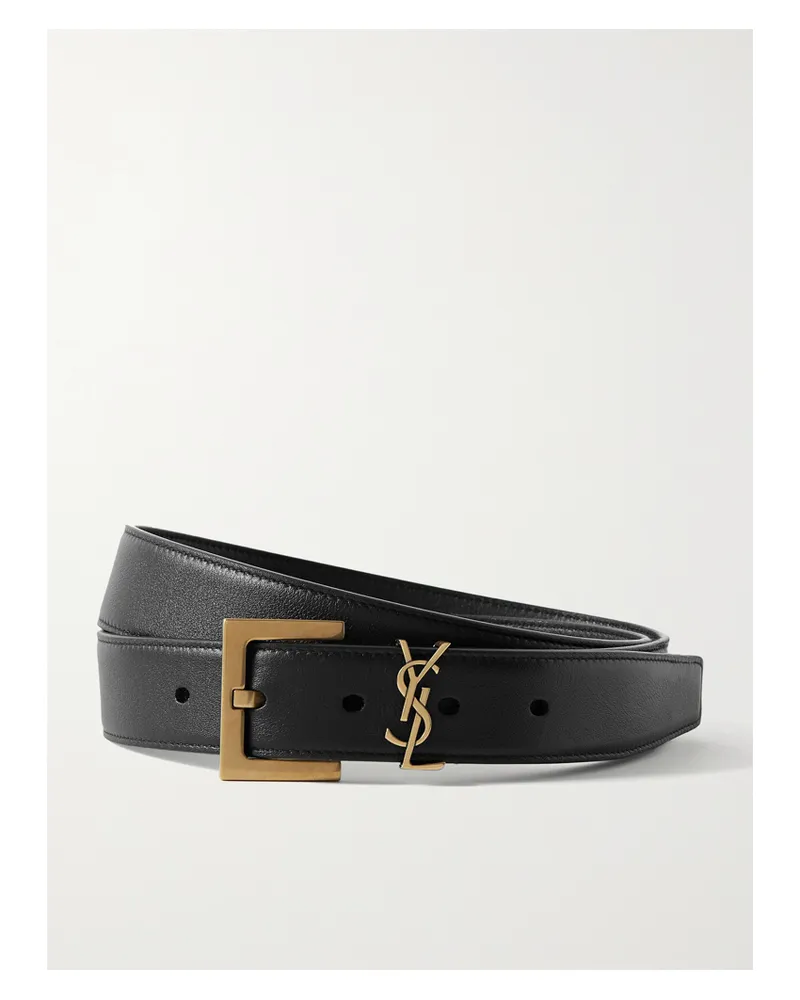 Saint Laurent Cassandre Embellished Leather Belt - Black Black