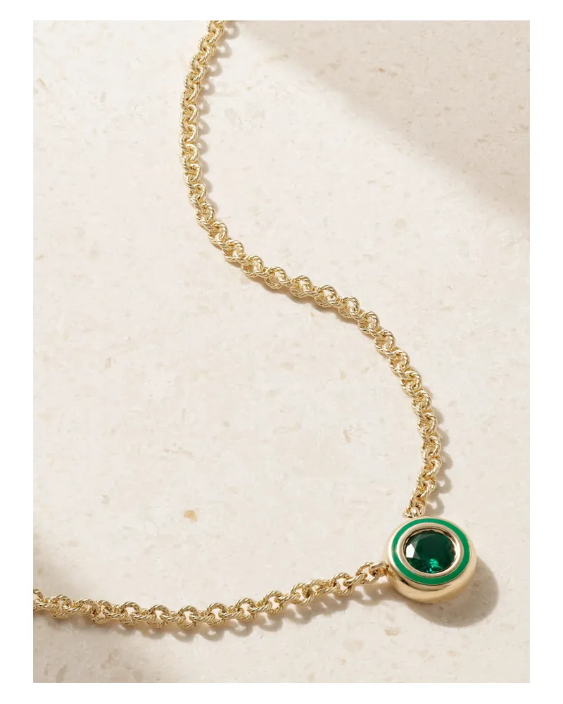 Alison Lou Madison 14-karat Gold, Emerald And Enamel Necklace - Green Green