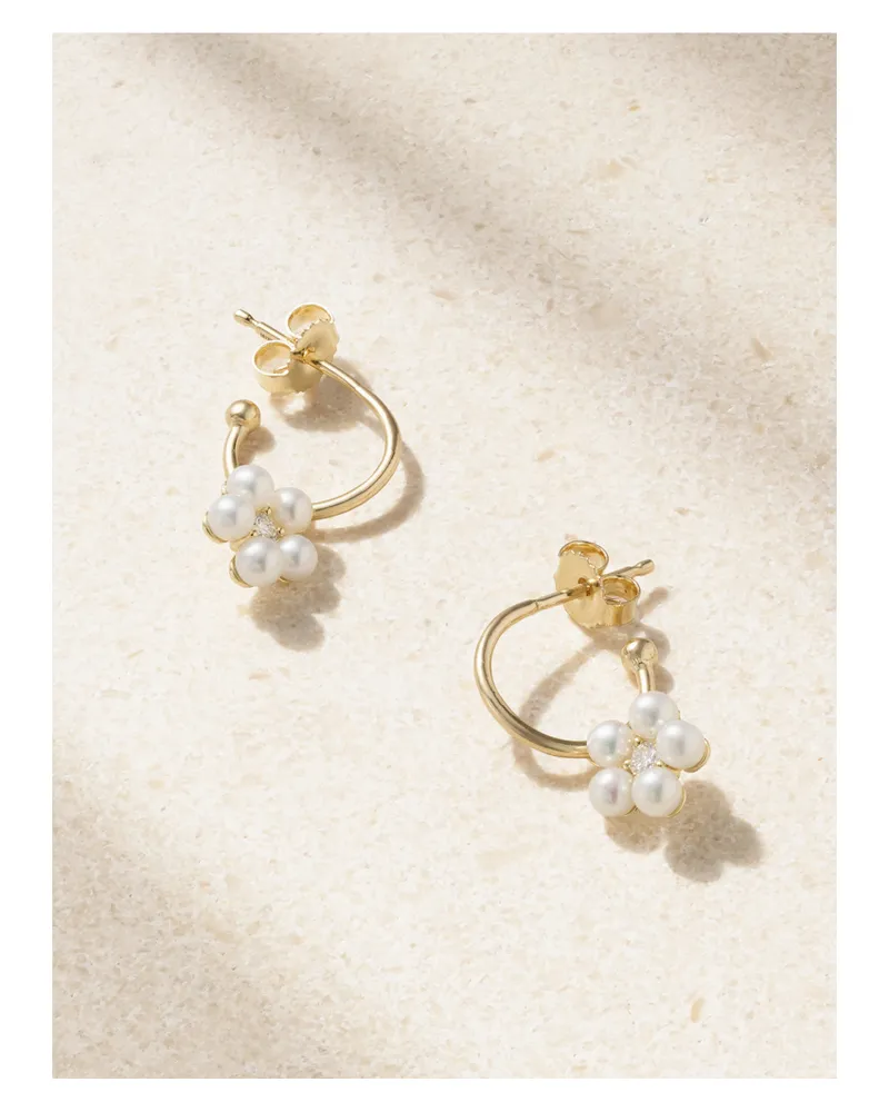 MIZUKI Creolen Aus 14 Karat Gold Mit Perlen Und Diamanten Gold