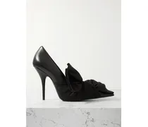 Poplin-trimmed Leather Pumps - Black
