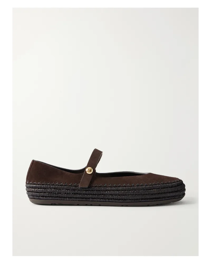 Loewe Paula's Ibiza Rio Suede Mary Jane Espadrilles - Brown Brown