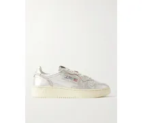 Medalist Low Sneakers Aus Strukturiertem Leder In Metallic-optik - Silber