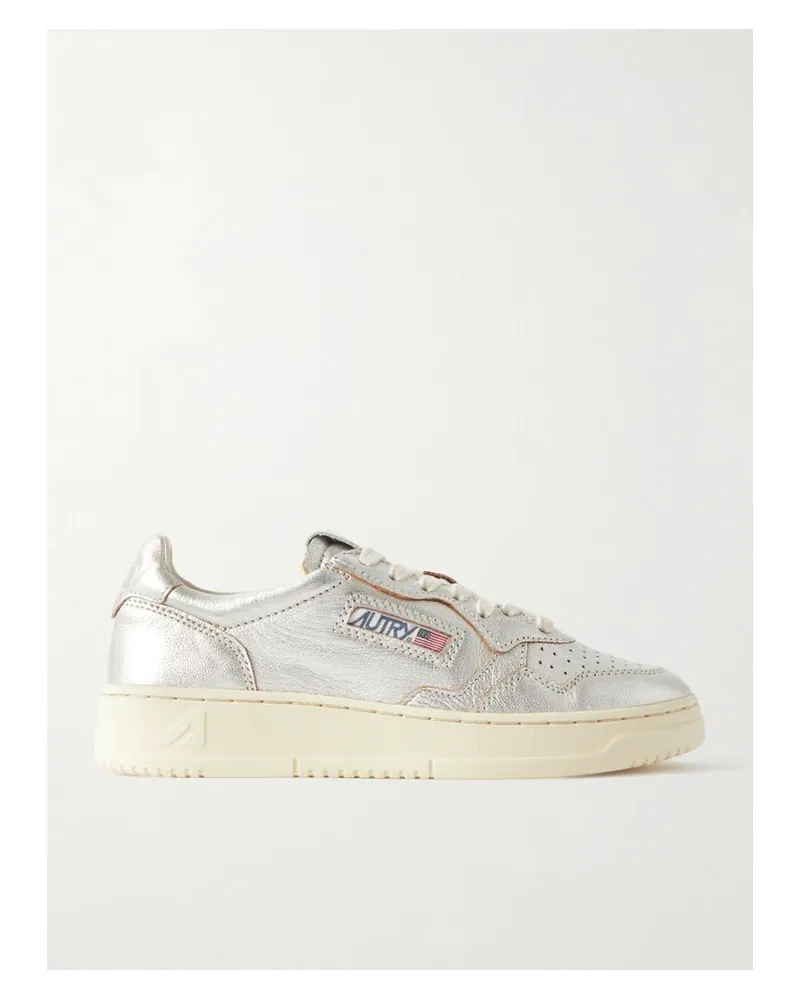 AUTRY Medalist Low Sneakers Aus Strukturiertem Leder In Metallic-optik - Silber Silber