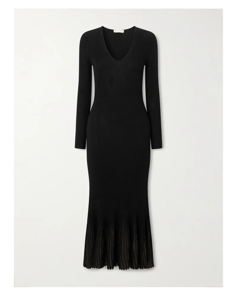 Ulla Johnson Zeda Midikleid Aus Metallic-rippstrick Mit Falten - Schwarz Schwarz