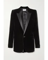 Saint Laurent Blazer aus Samt mit Satinbesatz Schwarz