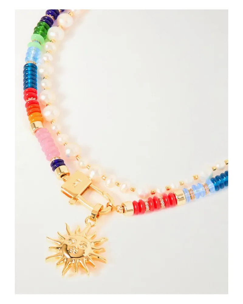 Martha Calvo Kette Aus 14 Karat Gold Mit Kristallen Und Perlen - Mehrfarbig Mehrfarbig