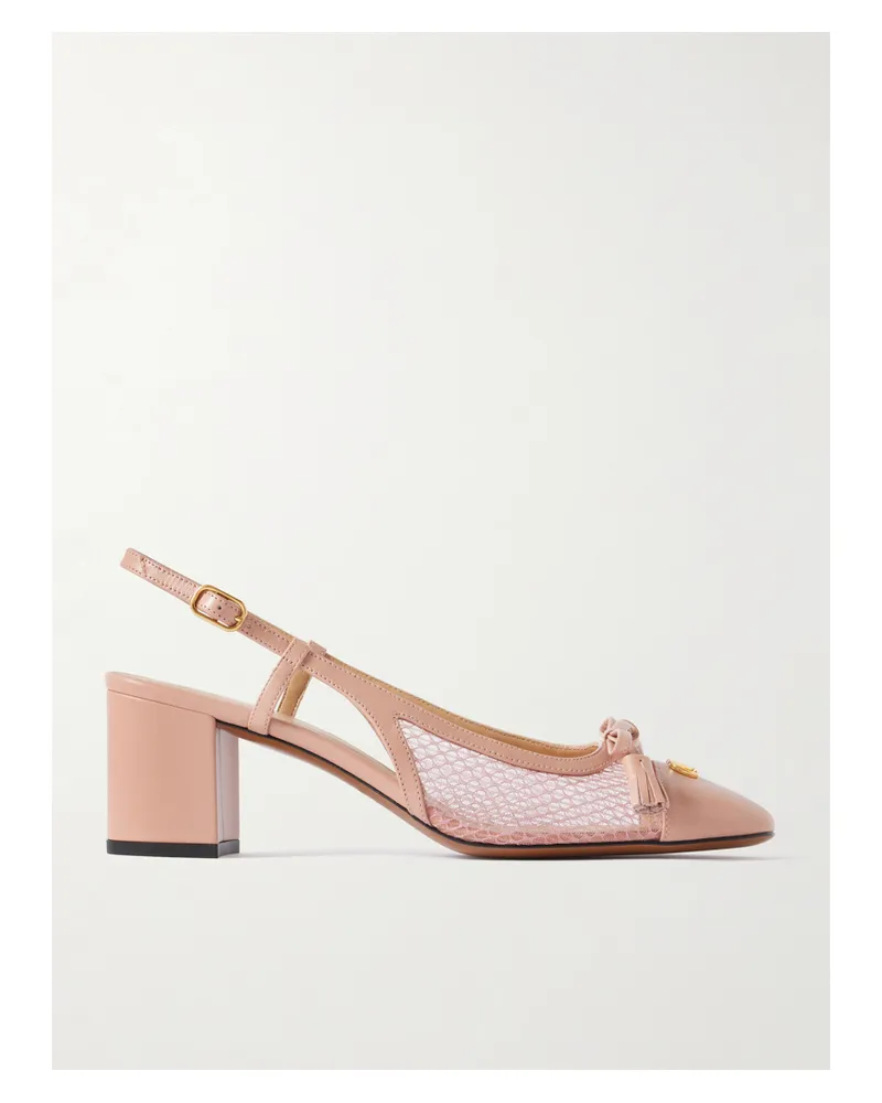 Valentino Garavani Valet Du Roi 60 Tasseled Leather And Mesh Slingback Pumps - Neutrals Neutrals