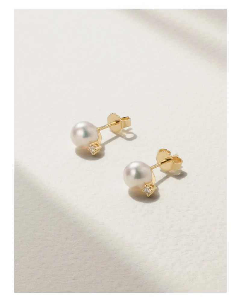 Mikimoto 18-karat Gold, Pearl And Diamond Earrings - White White