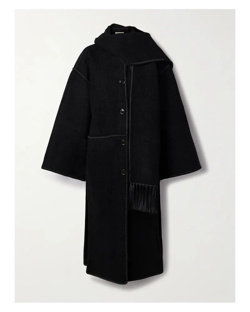 Totême Draped Fringed Wool-blend Bouclé Coat - Black Black