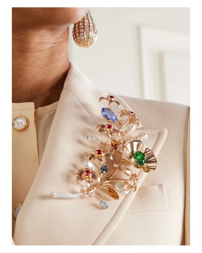 Valentino Garavani Papier Brosche mit Blumen - Gold - bei