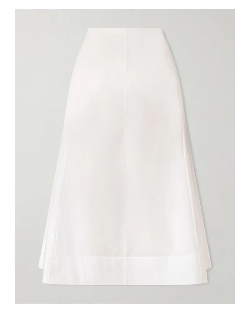 KHAITE Artin Paneled Cotton-poplin Midi Skirt - White White