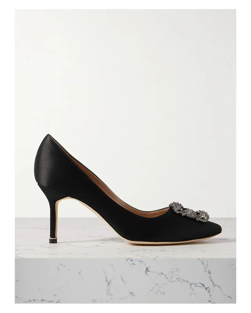 Manolo Blahnik Hangisi 70 Crystal-embellished Satin Pumps - Black Black