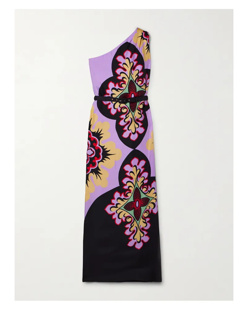 La DoubleJ Roy Asymmetrisches Maxikleid Aus Bedrucktem Seiden-twill - Lila Lila