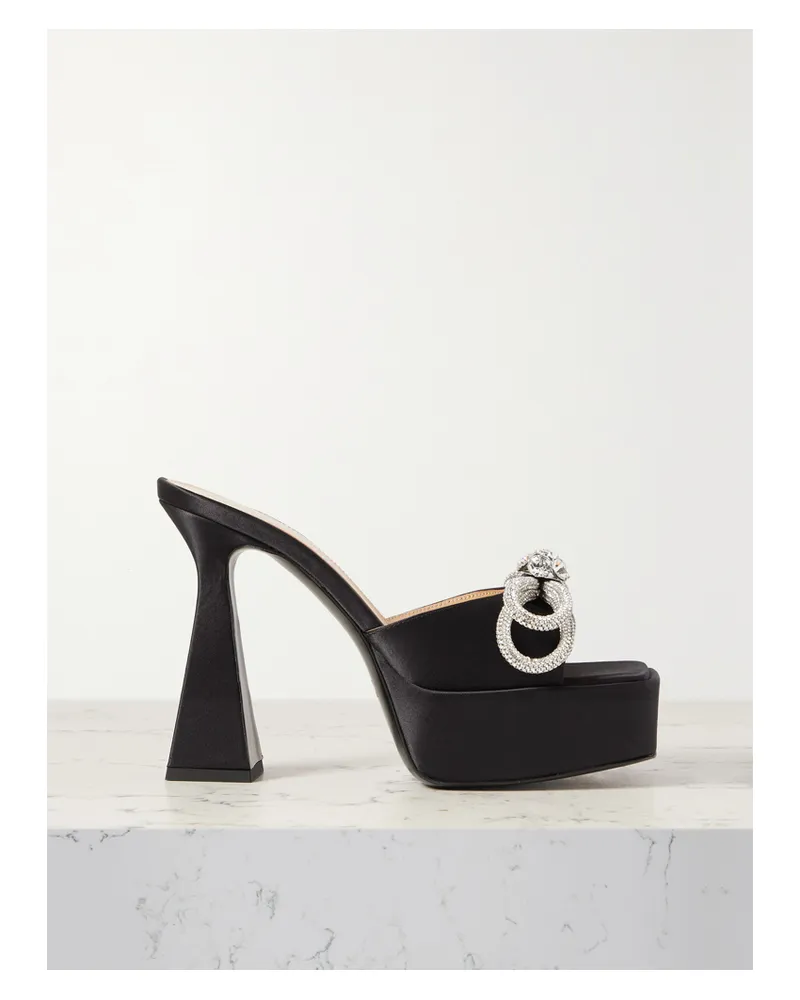 Mach & Mach Double Bow Plateau-mules Aus Seidensatin Mit Kristallen - Schwarz Schwarz