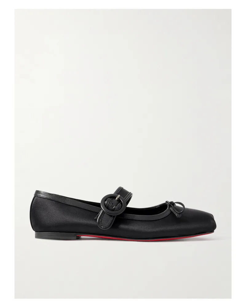 Christian Louboutin Mamastrapitina Leather-trimmed Satin-crepe Ballet Flats - Black Black
