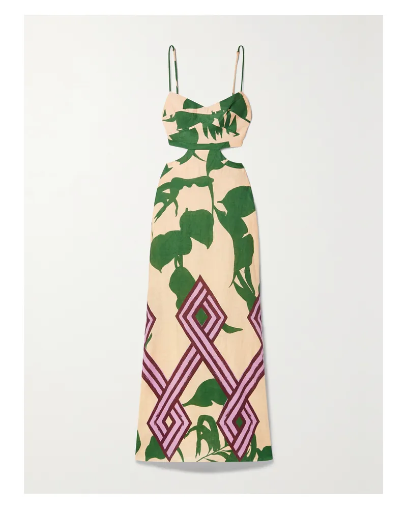 Johanna Ortiz Between Daydreams Maxikleid Aus Leinen Mit Print Und Cut-out - Grün Grün