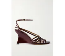 Aura Glossed-leather Wedge Sandals - Burgundy