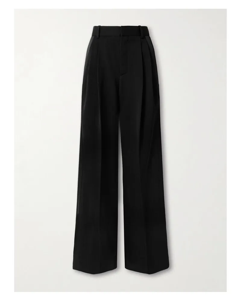 Saint Laurent Hose Mit Weitem Bein Aus Grain De Poudre Aus Wolle - Schwarz Schwarz