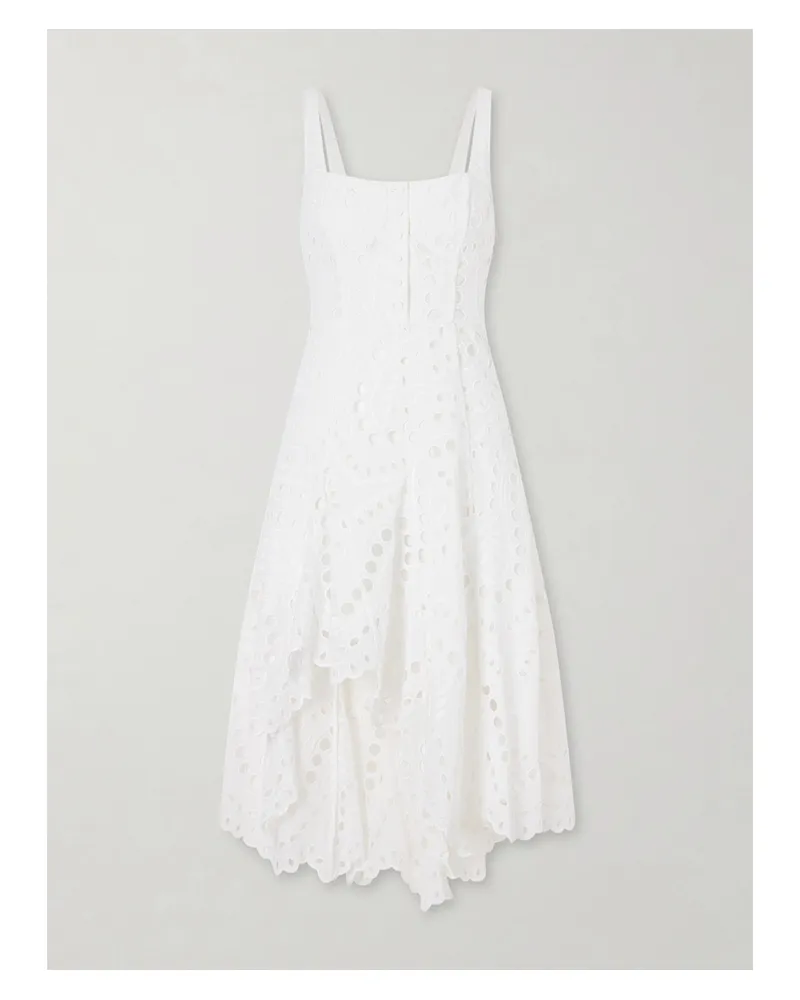 Charo Ruiz Ayla Asymmetric Scalloped Broderie Anglaise Cotton-blend Midi Dress - White White