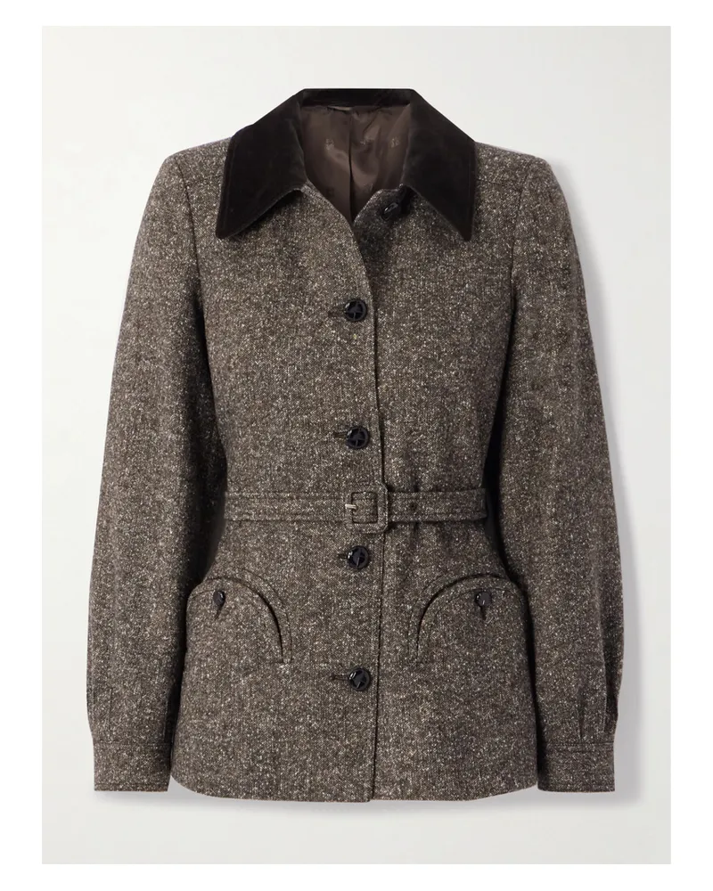 Blazé Milano Sarissa Jacke Aus Tweed Mit Samtbesatz Und Gürtel - Grau Grau