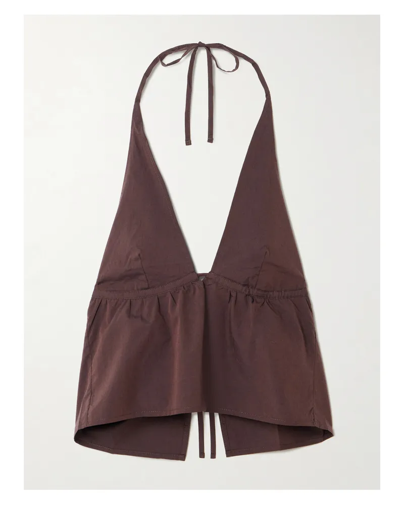 Deiji Studios Organic Cotton-poplin Halterneck Top - Brown Brown