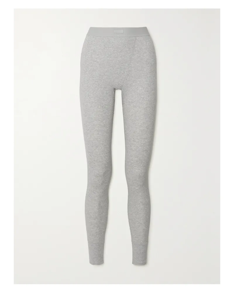 SKIMS Cotton Rib Thermal Legging – Light Heather Grey – Leggings Aus Gerippter Stretch-baumwolle - Grau Grau