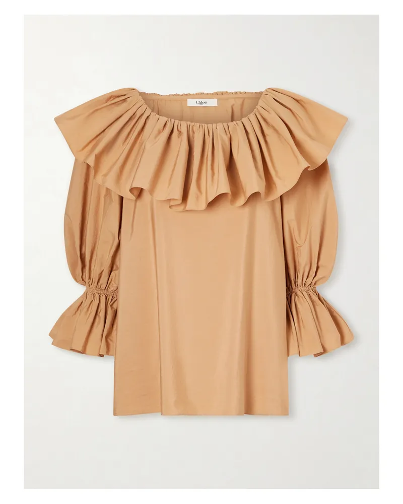 Chloé Ruffled Cotton-poplin Top - Neutrals Neutrals