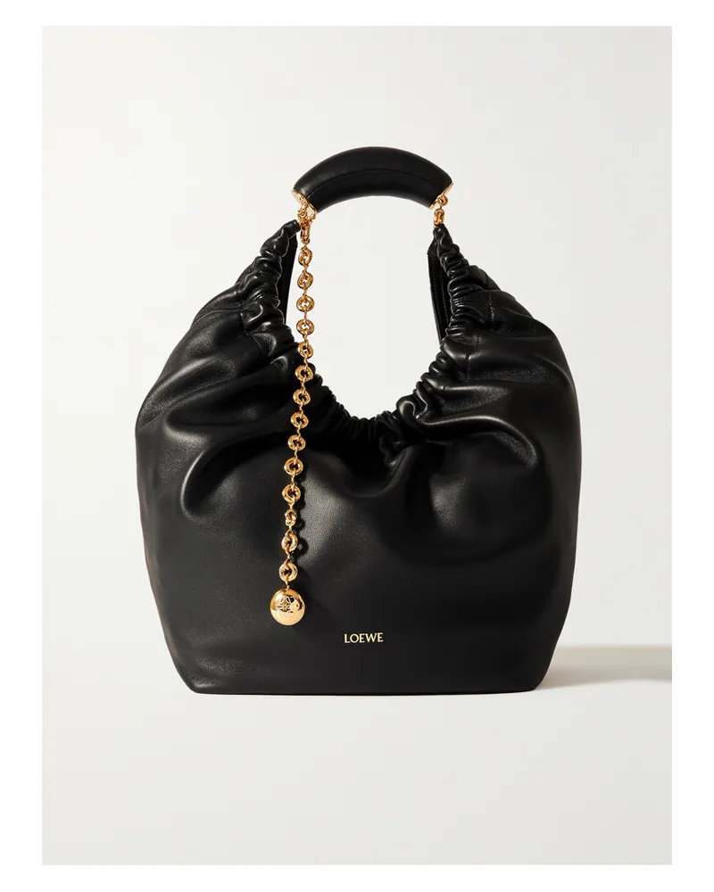 Loewe Squeeze Medium Chain-embellished Gathered Leather Shoulder Bag - Black Black